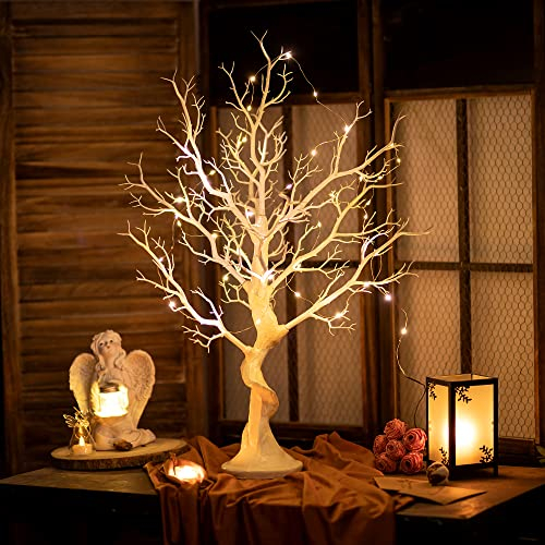 Inweder Künstlicher Baum Deko Baum: 80cm Hoch Weihnachtsbaum Weiss Wunschbaum Dekozweige für Weihnachtsdeko Hochzeits Halloween Ostern Party Tischdeko Innen Schlafzimmer Geburtstag