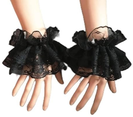 2 Paar Damen Armstulpen, Gefälschte Handmanschetten mit Blumenmuster Spitze Elegant Kurze Handschuhe Gothic Stretch Handgelenk Lolita Falsche Ärmel Pulswärmer Pullover Bekleidungszubehör -Schwarz