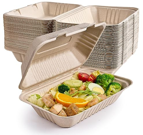 ECOLipak 75 Pack Clamshell Take Out Food Containers, 100% Compostable To Go Containers Disposable, 9X6 inch Heavy-Duty To Go Boxes, Eco-Friendly Biodegradable To Go Containers For Food