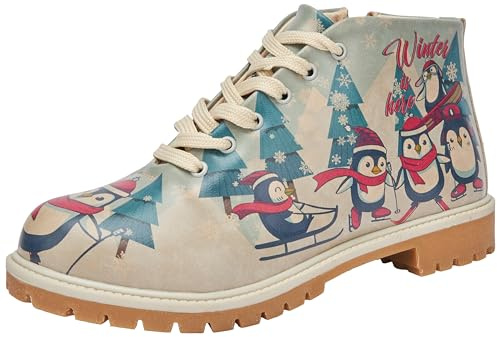 DOGO Kvinnors veganläder, flerfärgade ankelboots med dragkedja - Winters is Here Motif-39, Material: Polyester, 39 EU