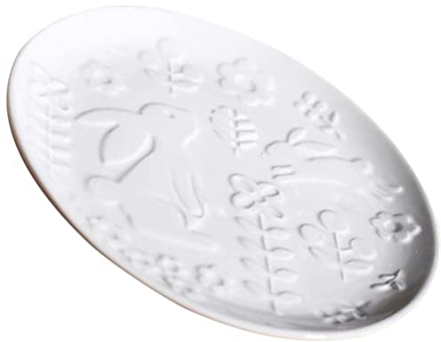 PAREKS Easter Dinner Plate Embossed Rabbit Pattern Salad Plate Ceramic Dessert Plate Candy Dish Appetizer Plate Trinket Dish Snack Tray for Easter Party Favor
