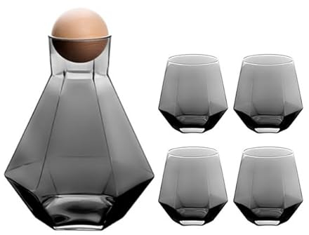 Karaffe 1 Set Luxus-Wasserkocher aus rautenförmigem Glas mit Kugeldeckel aus Naturholz, durchsichtiger Krug for kaltes Wasser, Saft-Getränkekrug, Heimgetränk Wasserkaraffe (Color : Gray Set)