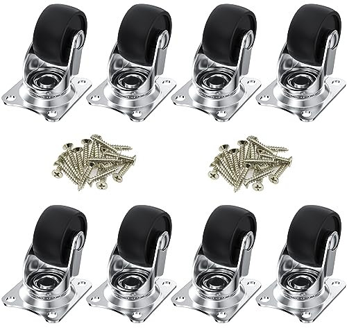 8 PCS Black Universal Swivel Casters,30mm(1.25 inch) Castor Wheels for Furniture