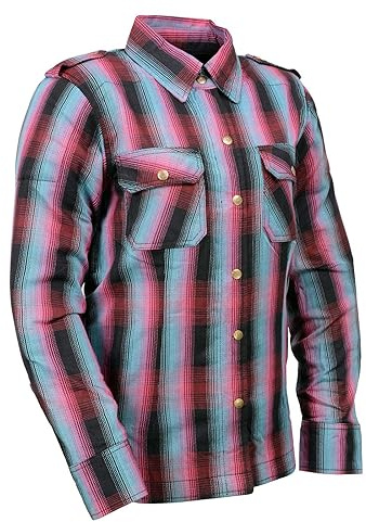 Milwaukee Leather Women’s Motorcycle Plaid Armored Flannel Riding Shirt with Aramid Fiber Reinforced and CE Armor - Medium