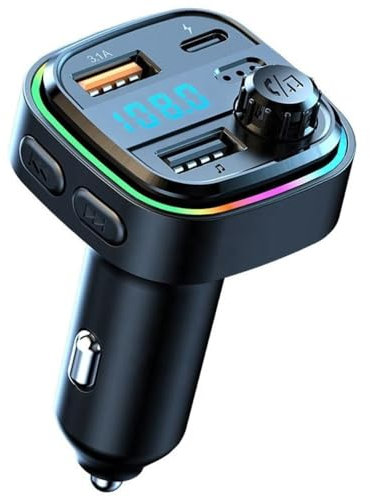 Bluetooth Car Adapter 5.3V FM Transmitter with Dual USB Charger, QC3.0 Fast Charging, Hands-Free Calling, LED Display, Car Radio Audio Receiver–Compatible with All Cars