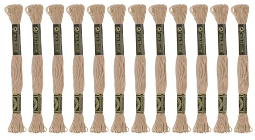 sourcing map 12 Knäuel Stickgarn, 8 m je 8 m, ägyptische Langfaser-Baumwolle, Kreuzstichgarn, 26S/2 x 6, für Stickprojekte, Armbänder, helles Khaki