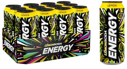 Lemonsoda Energy | Lemon Original, Energy Drink, 12 Lattine da 50 cl | Gusto di Limone, con Succo di Limoni Siciliani, Mix di Vitamine e Caffeina