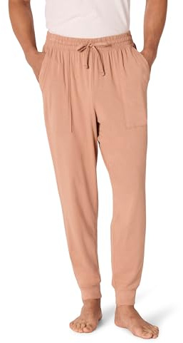 Amazon Essentials Pantalones de Pijama Tipo Jogger de Mezcla de Algodón Tejido Hombre, Marrón Claro, M
