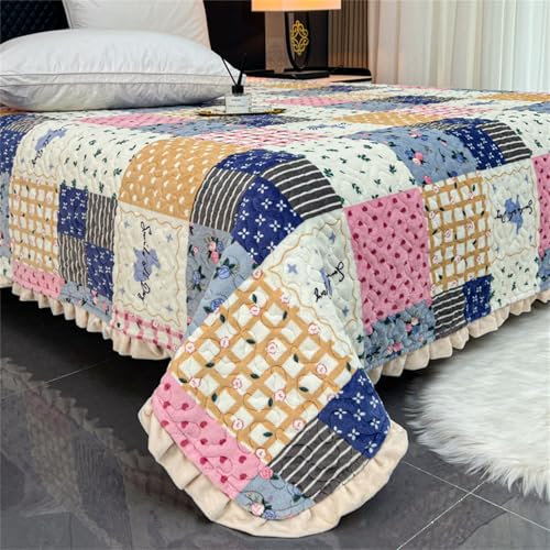 Chickwin Copriletto Trapuntato Velluto, Stampa Fiore Copriletti Goffrato 200x230cm Trapuntino Traspirante Coperta Patchwork Reversibile Confortevole per Singolo Matrimoniale (Plaid)