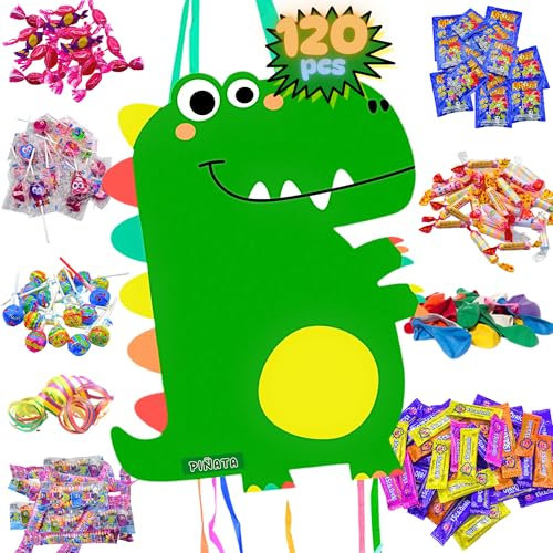Piñata Cumpleaños Infantil - Piñata + Pack 120 Chuches Sin Gluten y Juguetes de Relleno Piñata - Piñata Cumpleaños - Piñatas Infantiles - Piñata Dinosaurio - Piñatas - Chuches Piñata - PARTY4EVER