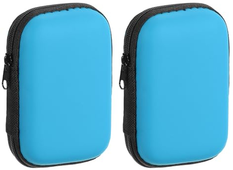 sourcing map 2pcs Earbuds Cases, Wired Earphone Case Holder, EVA Ear Buds Case Zipper Organizer Small with Mesh Pocket for USB Cable, Earphones, Blue