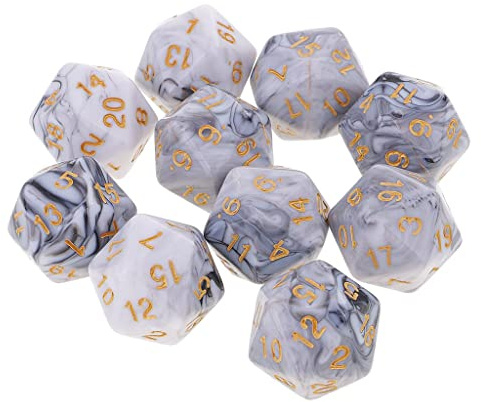 Luwecf 10 Dadi a 20 Facce Dadi Poliedrici D20 per Giochi da Tavolo And Dragons, Bianco Grigio