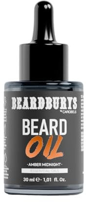 Beardburys Aceite Barba Hombre Vegano | Cuidado Barba Hombre con Aceite de Jojoba, Hidrata, Suaviza y Protege en Profundidad, Aroma Amber - 30ml