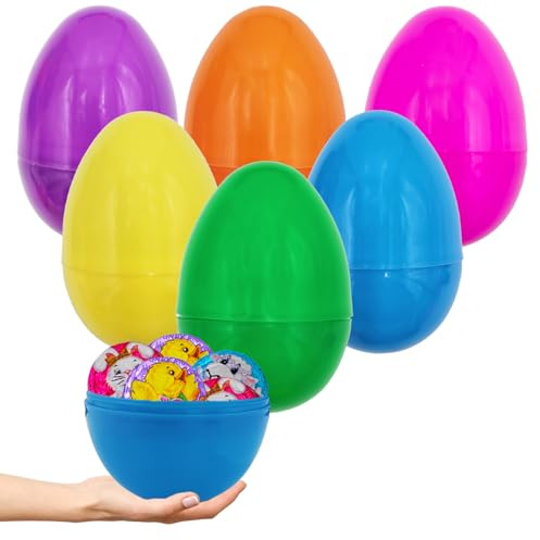 The Dreidel Company 6-Pack 8 Inch Massive Multicolor Fillable Easter Eggs Colorful Bright Plastic, Stands Upright, Perfect for Surprise, Easter Hunt, Assorted Colors, 8 Giant Fillable Eggs (6-Pack)