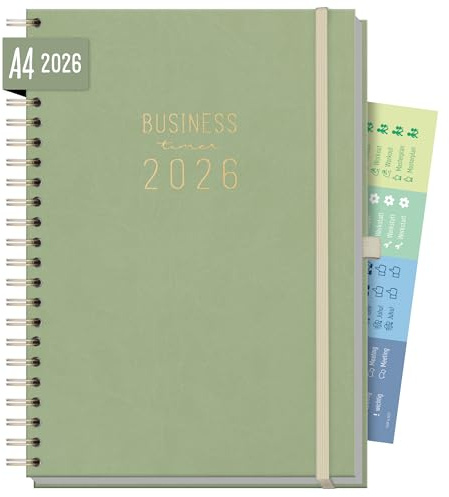 Häfft® Business-Timer 2026 A4 Maxi Salbei 1 Woche 2 Seiten | XL Terminplaner, Wochenplaner, Wochenkalender, Organizer, Terminkalender