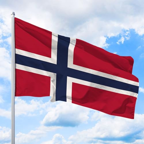 Norwegen Flagge 250 x 150 cm - für Fahnenmast, Norwegenfahne aus reißfestem Fahnen-Polyester-Stoff, Hissfahne Quer wetterfest und UV-beständig