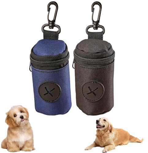 2 Pcs Poo Bag Holder for Dogs Lead, Poo Bag Holder with Pull Dispensing Hole & Carabiner Clip, Comfortable And Durable Dog Poop Bag Holder, Apply For Walking, Hiking, Camping, Travelling