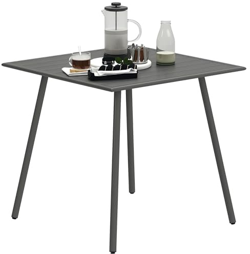 Outsunny Garden Dining Table for 4 Person, Square Outdoor Table with Easy Clean Slat Top, Rust Resistant Steel Frame, for Terrace, Balcony, 80 x 80 x 74 cm, Grey