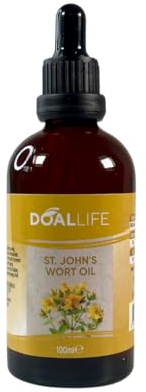 DOALLIFE Aceite de hierba de San Juan, 100 ml, aceite natural para el cuidado de la piel, cicatrices y heridas, vegano y prensado en frío, botella de cristal marrón
