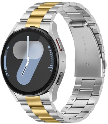 Suphart Metallband Kompatibel mit Samsung Galaxy Watch 7 6 5 4 FE Armband | Für Samsung Watch 7 44mm 40mm, Kein Gap-Ersatzarmbänder für Galaxy Watch 6 Classic 47mm 43mm/5 Pro 45mm, Silber-Gold