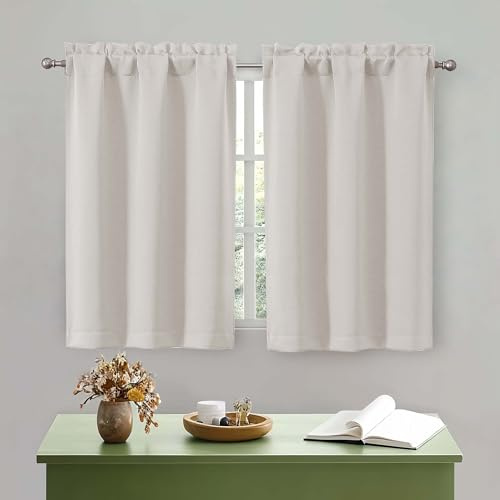 OWENIE Natürliche Küchenvorhänge, 91,4 cm Länge, kurz für kleine Fenster, Vorhänge über Waschbecken, lichtfilternd, halbes Fenster, Café-Vorhang für Badezimmer, Keller, Schrank, Camper, 2 Stück je