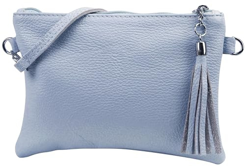 SH läder äkta läder axelväska clutch liten väska aftonväska 22 x 15 cm Anny G248, Ljusblå, 22 cm (B) x 15.5 cm (H) x 2,0 cm (T)