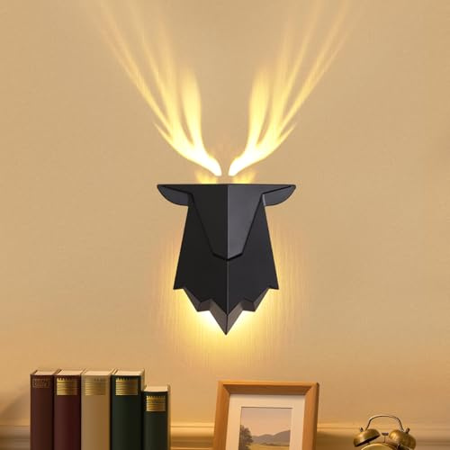 Fuloon Deer Shadow Wall Lamp with Remote Control, 1800mAh Rechargeable Battery Operated Wall Sconces, 3 Levels of Brightness Adjustable, 3 Timing Functions, Suitable for Bedroom,Living Room,Corridor