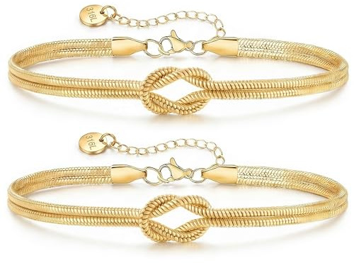 VIVILE 2er-Set Silberner Goldene Partner Armbänder & Freundschaftsarmbänder,Knoten-Armbänder,Wasserdicht 316 Titan,Geschenke für Geburtstage Jubiläen