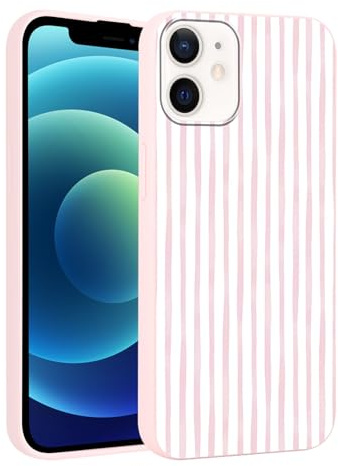 Yirlbey Estivi Cover per iPhone 12 Mini 5,4'', Custodia Rosa e Bianco Stripes Striped Disegno Motivo Aesthetic Summer per Ragazza Antiurto Rosa Silicone Morbido TPU Cellulare Protezione Case, Righe