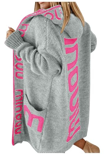 Generisch Damen Strickjacke Lang Cardigan Kapuzenpullover Grobstrickjacke Strickmantel mit Kapuze Cardigan Strickpullover Herbst Winter Jacke Sweater Outerwear S-XXL