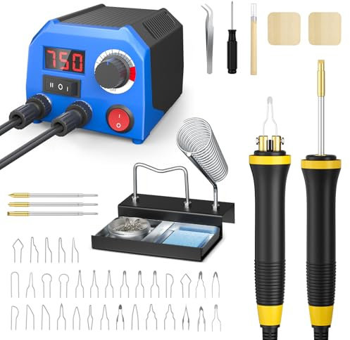 Holzbrennset mit digitaler Temperaturanzeige, zwei Brandmalstiften, 33 Drahtspitzen und 3 Festpunktspitzen für Brandmalerei