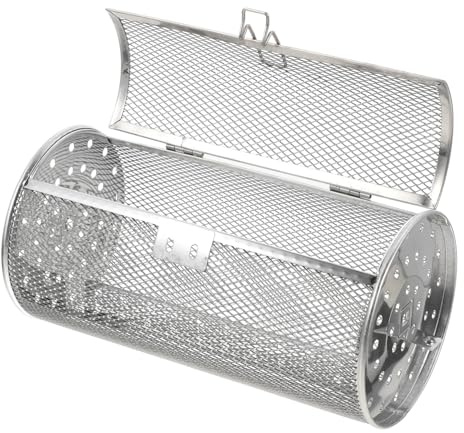 NUOBESTY Panier à Griller INOX pour Barbecue 12×23 Cm, Cage Rotative pour Fruits Secs et Légumes, Ustensile de Cuisson Polyvalent pour Rôtissoire Extérieur