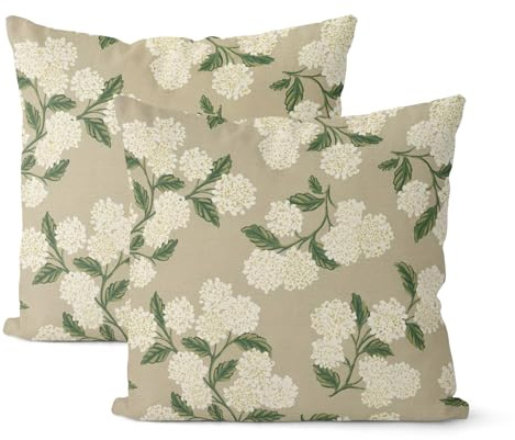 Throw Pillowcase Beige Spring Khaki Green Hydrangea Flower Pillow Cases Smooth Pillowcase Gifts For Women For Sofa Bed Garden 2 Piece 45X45 Cm