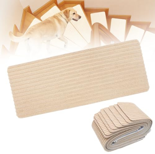 Umllpet Treppenstufen Matten, 15 Stück Stufenmatten Selbstklebend Innen, Anti-Rutsch Treppenmatten, Treppenstufen Zuschneidbar Wiederverwendbar für Schützen Sie Haustiere, Senioren Kinder (Beige)