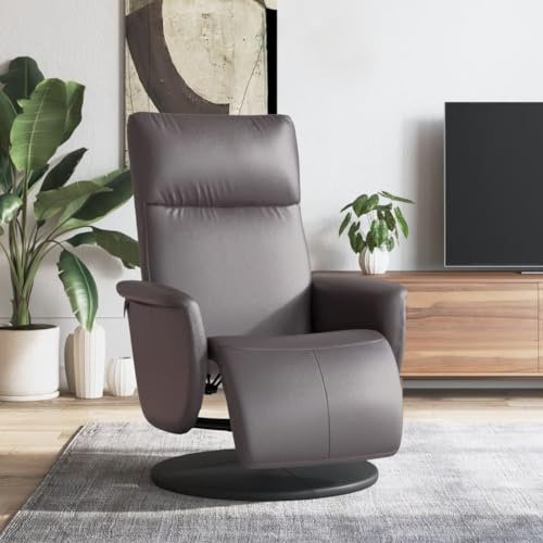 Runheo Relaxsessel Grau Kunstleder, 360° drehbar, mit manueller Liegefunktion, verstellbare Rückenlehne & Fußteil, bequemer Lounge-Sessel für Wohnzimmer, Schlafzimmer, Büro, 71x90x105 cm