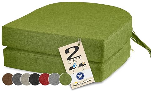 sunnypillow 2er Set Stuhlkissen Outdoor, wasserdicht UV-lichtecht 40 x 40 x 7cm dick - Polsterauflage mit Bändern - Auflage für Stühle,Bänke - Sitzkissen Stuhlauflage für Haus und Garten - Grün