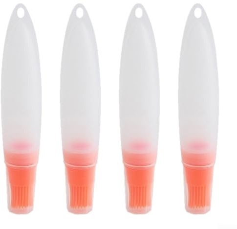 Lot de 4 pinceaux à badigeonner en silicone pour la cuisine et le barbecue avec bouteille souple pour un contrôle précis de l'huile et de la marinade (orange)