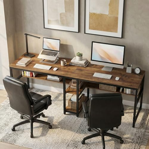 Lailang 200cm Scrivania, Tavolo Ufficio Riunioni, Scrittoio Vintage, Scrivania In Legno, Workstation, 200 x 60 x 76 cm, Vintage Brown/Black