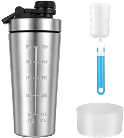 Alaoo Botella Mezcladora,750ML Batido de Proteínas Acero Inoxidable,Plata | Vaso de Batido de Proteína en Polvo para Fitness, Deportes, Gimnasio, Suplemento, Botellas de Bebidas