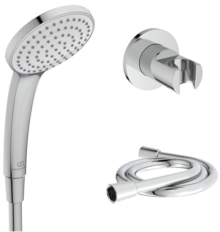 Ensemble de douche à main Ideal Standard Alero, comprenant une douchette à main 1 fonction, un flexible de douche (1250 mm) et un support mural, pommeau de douche à économie d'eau – Chrome