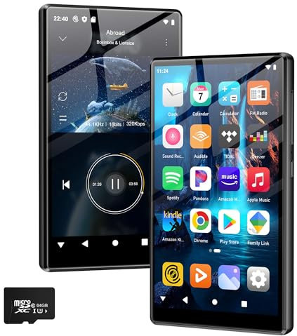 SWOFY 96GB MP3 Player with Bluetooth and WiFi, D26 Android MP4 Player 5 HD Touchscreen, Music Player for Kids with Spotify, Libby, Pandora, Amazon Music, for Running,Travel, Gym Workouts Black