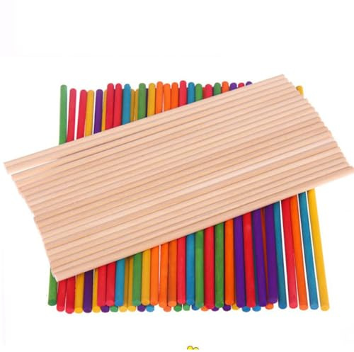 LALAFINA Material para Manualidades de Madera, 200 Varillas Redondas de 15 X 0,5 CM, Palillos para Modelismo y Construcción de Juguetes