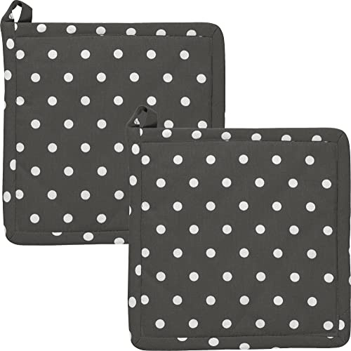 REDBEST Topflappen, Untersetzer Punkte 2er-Pack, 100% Baumwolle grau Größe 20x20 cm - hitzebeständige Wattierung, außen robustes, glattes Gewebe (weitere Farben)