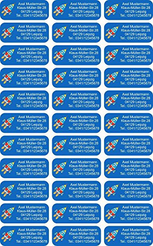 INDIGOS UG Adressaufkleber personalisiert - 56x23 mm - 108 - Rakete - 99 Sticker selbstklebend - Namensaufkleber Kinder Schule - Etiketten, Briefe, Gegenstände, Ordner, Umschläge
