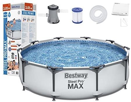 Bestway BW56408GB Steel Pro Max Swimming Pool with Pump, Blue, 10 ft x 30-Inch Round Frame Swimming Pool with Filter Pump, 4678 liters, Steel Pro Max, 30 Inch Deep, 10 ft