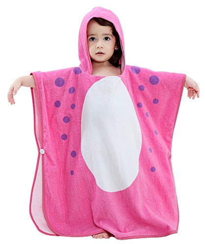 Kinder Badeponcho, 100% Baumwolle Kinder Badetuch, Strand Schwimmen Kinder Bademantel ,Saugfähig schnell Trochnend Weiche Kapuzenbadetücher für Jungen und Mädchen 2-8 Jahre (Dinosaurier, Rosa)