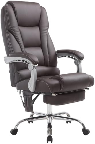 CLP Bürostuhl Pacific Kunstleder I Massage-Funktion I Ergonomisch, 360° Drehbar Mit Fußablage I Höhenverstellbar, Neigbare Rückenlehne, Farbe:braun