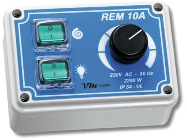 VM Europa REM 10 Régulateur de Vitesse 2200W avec Boîtier Plastique - Contrôle Variable pour Hottes & Ventilateurs - Montage Mural IP54 pour Cuisines Professionnelles - Made in Germany