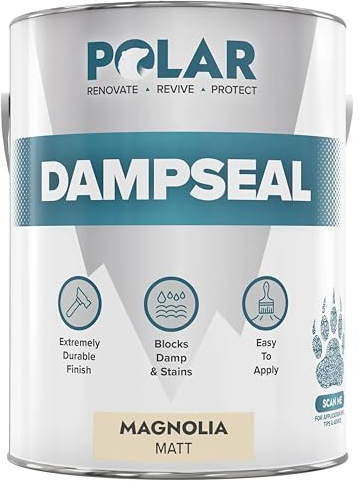 Polar Damp Seal Stain Blocker Paint, 2.5L, Magnolia, Matt Finish | Pliolite Damp Seal and Stain Blocker, Primer and Topcoat, Mould Resistant, Quick Drying, Up to 8 Sq M per Litre