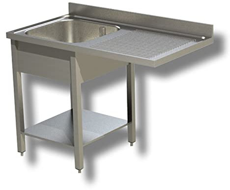 Ristoattrezzature Lavello in Acciaio Inox - Professionale, per Cucine Ristoranti e Pizzerie - 1 Vasca, Gocciolatoio a Sbalzo a Dx - 120x70x85h